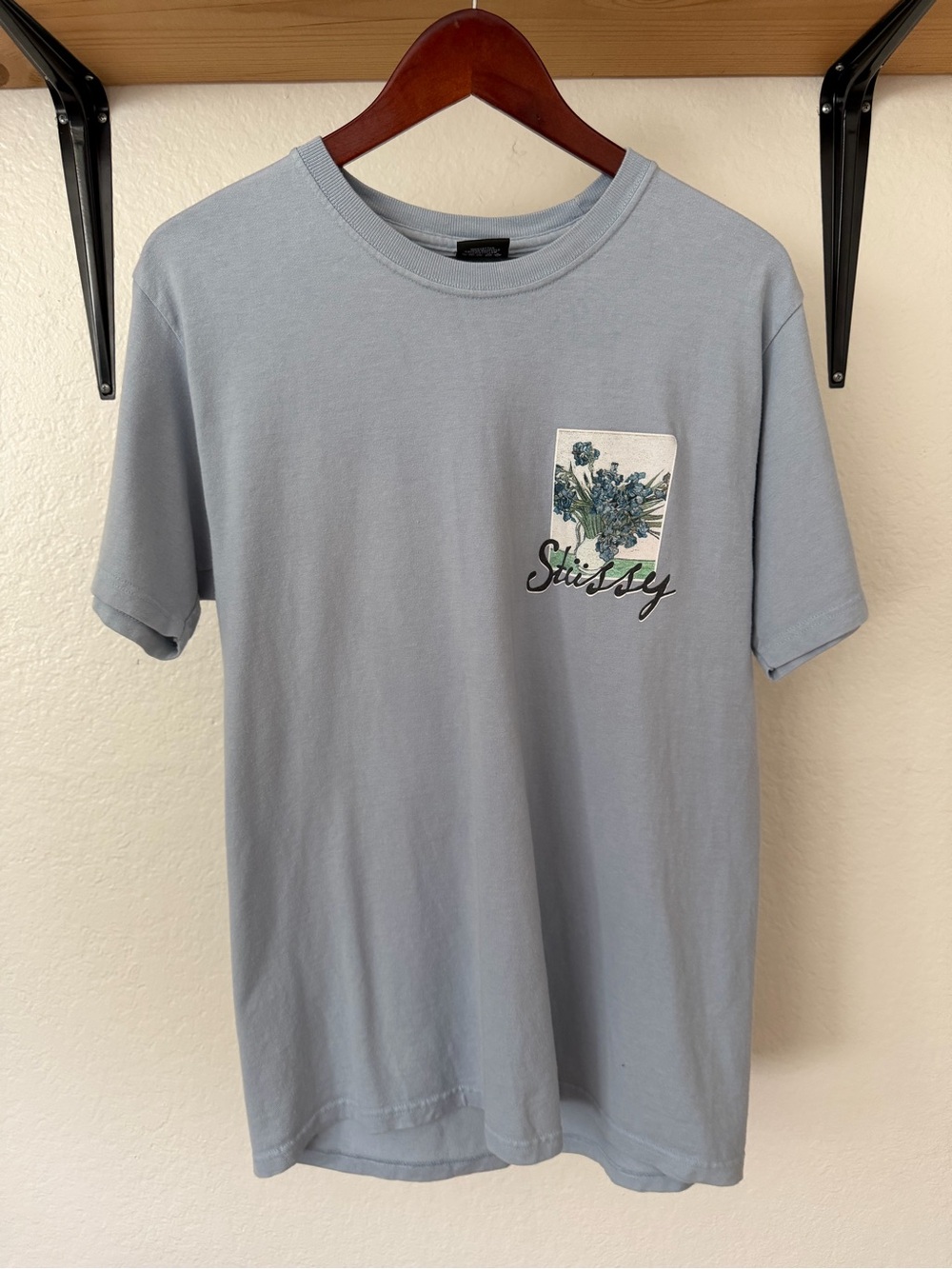 Stussy Light Blue Short Sleeve Tee with Floral Pocket